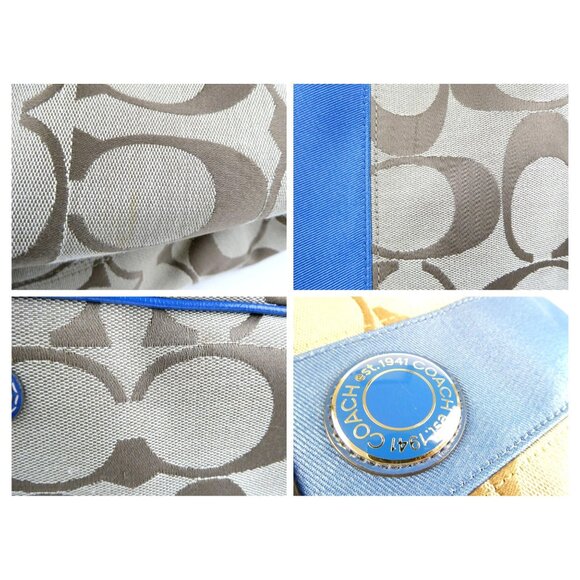 Coach Signature Khaki Blue Shoulder Bag 19190 - Picture 13 of 16